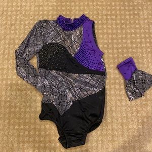 Girls Black and Purple Sparkly Mesh Dance Costume